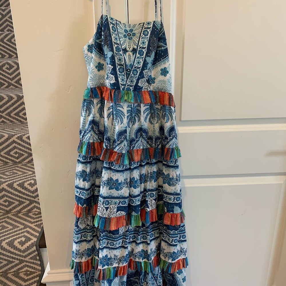 FARMRIO Palms Frilled Skirt Midi Dress Small